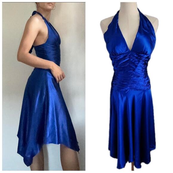 Cache Dresses & Skirts - Cache Silk Dress 6 Halter Ruched Waist Vintage Y2K Scarf Hem Fairy Prom Wedding